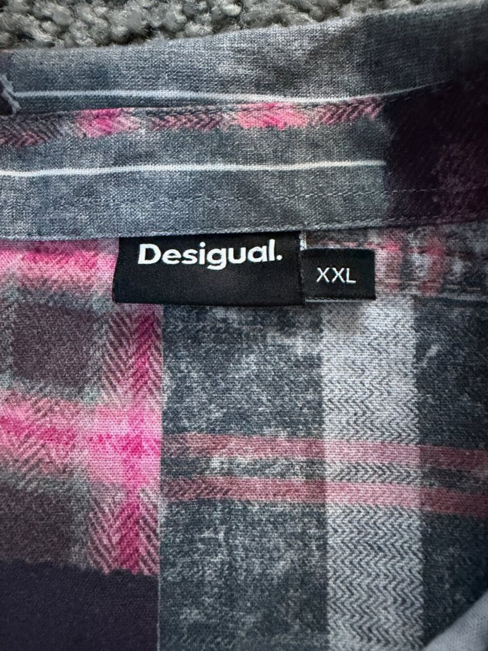 Desigual Men’s Patchwork Plaid Distressed Shirt XXL - 3D Illusion Design - VGUC - Picture 8 of 16